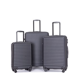 3-Piece Set Hardside Spinner, 3 Piece Luggage Sets ABS Lightweight Suitcase with Two Hooks, Spinner Wheels, TSA Lock, (20/24/28) (Black)