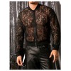 WDIRARA Men's Sheer Floral Lace Bomber Jackets Long Sleeve See