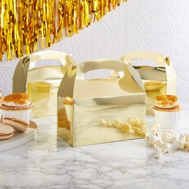 Juvale 24-Pack Gold Metallic Gable Boxes - 6.2 x 3.5 x 3.6 in - 300 GSM Cardstock with Handles - Birthday Goodie Bags & Mini Gold Boxes for Crafts - Customizable Party Favor Containers