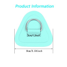 4 Pack Stainless Steel D-Ring Triangle Patch with 2.5m Black Bungee Cord,4Pcs cord hooks for PVC Inflatable Boat SUP Kayak Canoe Deck Accessories-Cyan