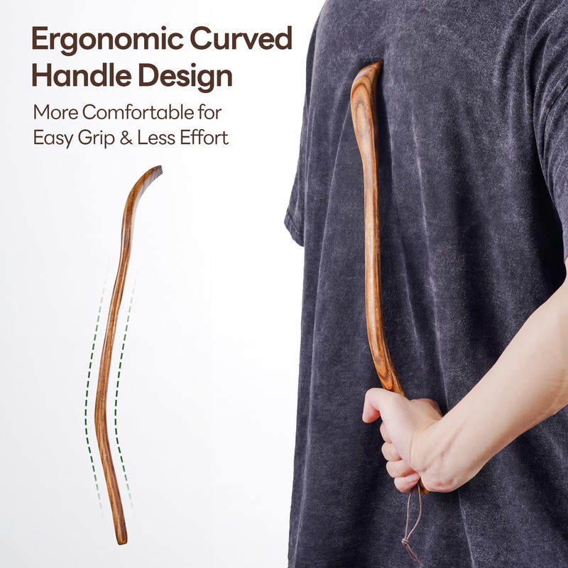 Tomorotec Long Reach 17.5" Wooden Back Scratcher with Curved Bent