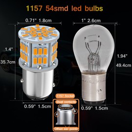 Melphan-Auto 1157 Led Amber Light Bulb, 12V-24V 1157 7528 2357 2057 BAY15D LED Replacement Light Bulb for Brake Light Tail Light for Car RV Trailer Boat, 54SMD 3014 Chipset, 2PCS