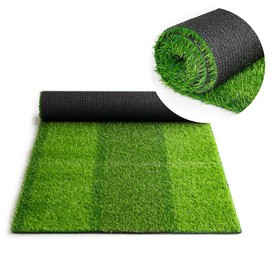 SUWUYUE Artificial Grass Fake Turf, 1x32 FT 0.8" Pile Height Realistic Synthetic Rug Soft Astroturf Mat for Garden, Party, Drainage Holes Striped Faux Grass Carpet (Green)