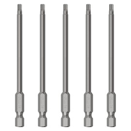 FOCMKEAS 5PCS T10 Magnetic Tamper Proof Torx Screwdriver Bits, 1/4 Inch Hex Shank 7.9 Inch Length S2 Steel Security Drill Torx Head Drill Screw Driver Tools(200mm Long, Star 6 Point)