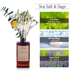 Aeeteek Reed Diffuser Set - Sea Salt & Sage Essential Oil, 5.07oz/150ml Seaweed Aroma Oils Scents with Dry Flower Decoration, Fragrance for Home Large Room Bathroom Office Shelf Decor