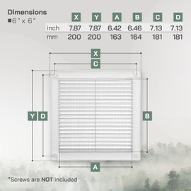 Vent Systems 6" x 6" Inch (Opening Dimensions) White Plastic Soffit Vent Cover - Durable Flat Square Air Vent Grille with Mesh Screen - Weather Ventilation Grill Wall & Ceiling Indoor & Outdoor