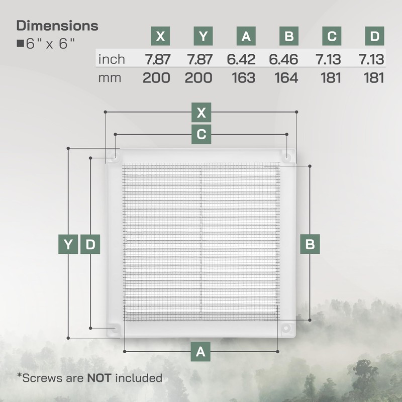Vent Systems 6" x 6" Inch (Opening Dimensions) White Plastic