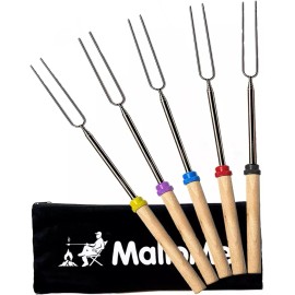 MaloMe 화염 구덩이를 위한 말로메 스모어 스틱 - 마시멜로 로스팅 키트 꼬치 핫도그 포크 캠프파이어 조리 장비 [12 Fork Set w/ Storage Bag] Marshmallow S'more Sticks for Fire Pits - Marshmallow Roasting Kit Skewers Hot Dog Fork Campfire Cooking Equipment [12 Fork Set w/ Storage Bag]