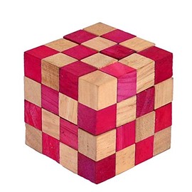 Cobra Cube Medium Red Snake Cube Anaconda Red Medium Cube Snake 4x4x4 Garlic Wood Puzzle IQ Puzzle Cobra Cube, Snake Cube, Anaconda Brain Teaser IQ Test 3D Puzzle