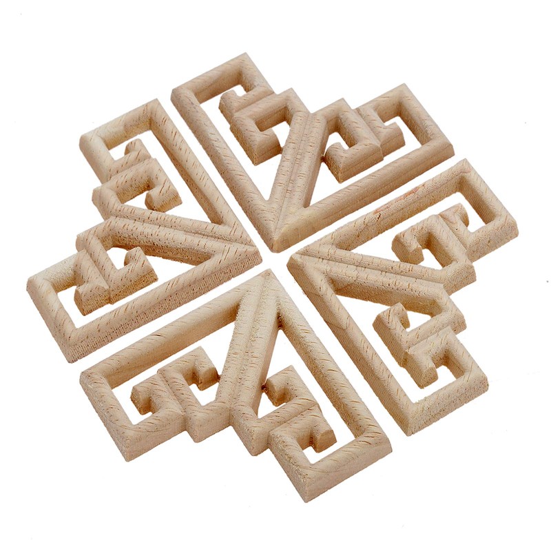 4pcs Wood Carved Mouldings Corner Onlay Applique Furniture Craft Unpainted