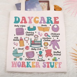 Gzrlyf Daycare Teacher Tote Bag Daycare Worker Gift Childcare Teacher Gift Child Care Provider Preschool Teacher Babysitter Tote Bag (DAYCARE WORKER STUFF)