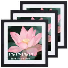 12x12 Picture Frame Set of 3, 30x30 cm Diamond Art Frames, Includes Mat to Fit 10x10 (25x25cm) Pictures, Solid Wood 12 x 12 Square Frame for Diamond Paintings/Posters/Photos/Artworks/Images - Black