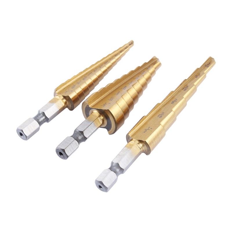 3 Pcs Small HSS Step Ti Cone Drill Hole Cutter