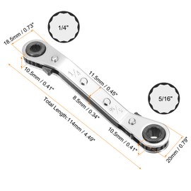 QUARKZMAN HVAC Service Wrench 1/4" x 5/16" 25 Degree SAE Double Head 16-Tooth Air Conditioning Valve Reversible Ratchet Wrench for Refrigeration System Repair, Silver