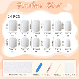 Kinretixia® 24 Pieces White Press On Nails Short Fashion Square Plain False Nails with Glue Reusable and Natural Artificial