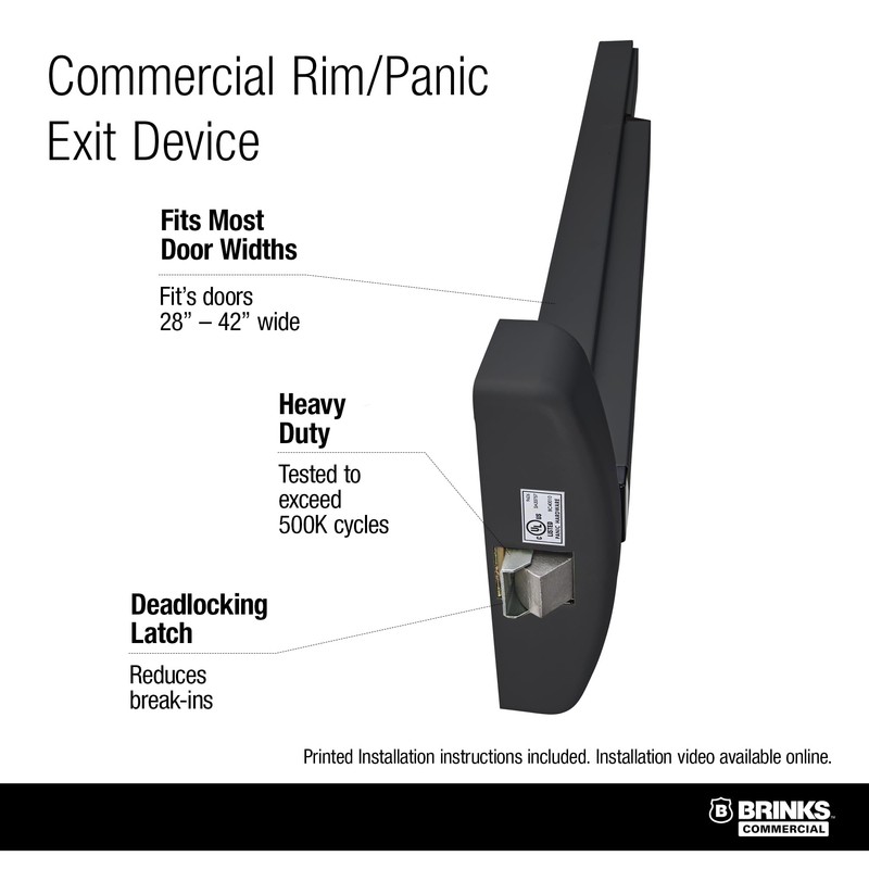 Brinks Commercial Rim Panic Exit Device, Matte Black - UL