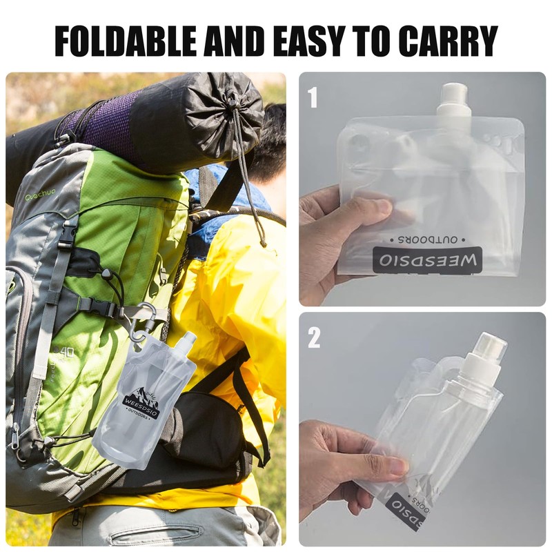 Weesdsio 5-Pack 1L Hiking Collapsible Water Bottles with Mountaineering Buckle