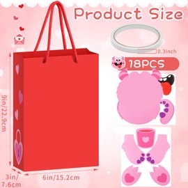 Resholder 18 Pcs DIY Funny Valentines Bags Crafts Kit for People Cute Candy Box with Handle Gift Paper Bag DIY Valentine Crafts for Exchange Party Favors Gift Wrapping Activities Bulk(Red,Monster)