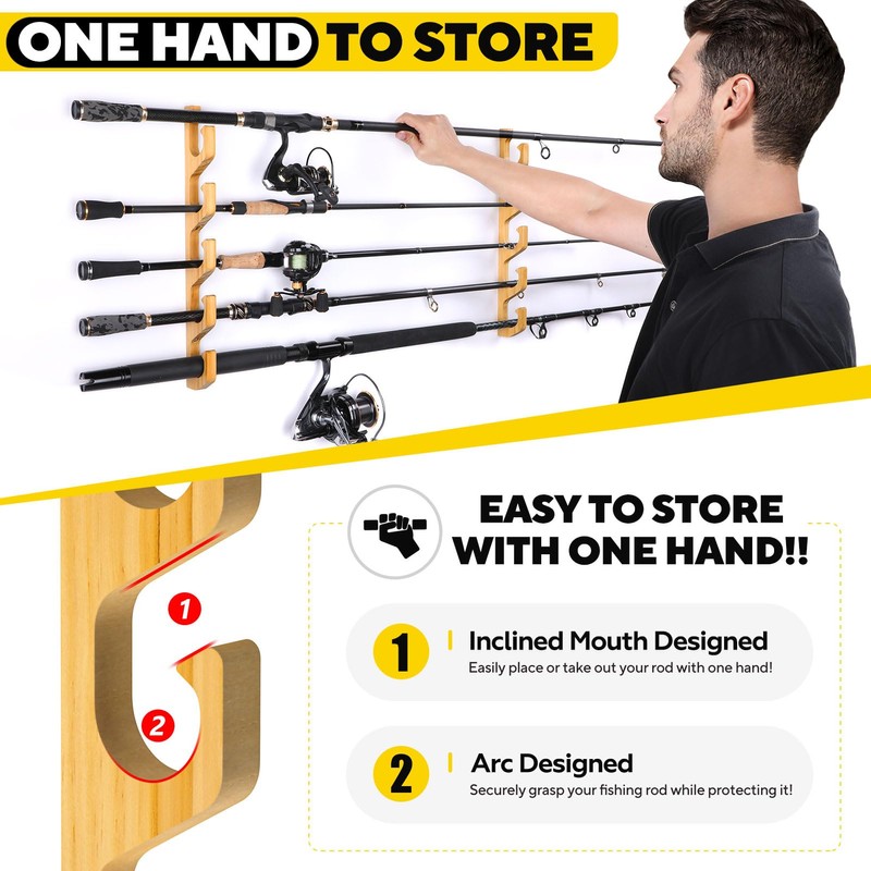 PLUSINNO WH5 Horizontal Fishing Rod/Pole Holders for Garage, Wall or