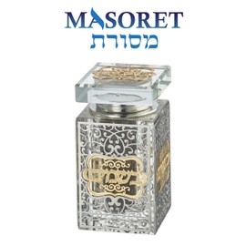 MASORET Glass Crystal Look Besamim Holder With Metal Plaque 3 * 1.6 Inch