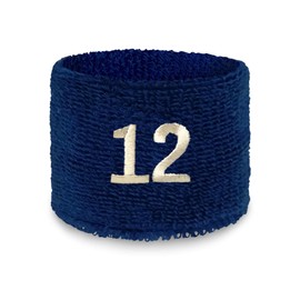 Couver Unisex Blue Sports/Athletic with Number Embroidery Sweat Wristband, Number 12, Short Length, 1 Piece
