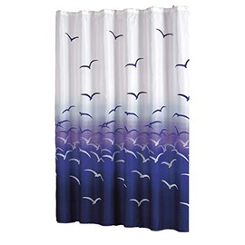 MSV Anti-mould Shower curtain 141675 Anti-bacterial, washable, waterproof, with 12 hooks – Polyester, “Seagull” 180x200cm