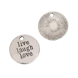 10pcs Live Laugh Love Charms 20mm Antique Silver Tone | One Sided Charm Pendants for Gemstone Necklace Bracelet Earrings Keychain Mala Yoga Jewelry Craft Making MCZ1142
