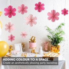 9 PCS Pink,Orange,Rose Party Decorations,PartyDecorations Paper Fans,Sunset PartyDecorations Flower for Birthdays Weddings Garden Party Wall Classroom Table Events Accessories(3 Sizes)