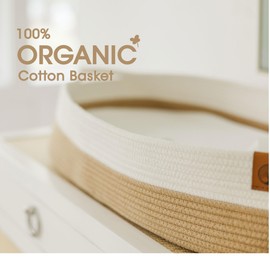 Baby Changing Basket Includes Diaper Caddy - Breathable & Waterproof Dual-Cover, Portable, Changing Pad for Dresser & Changing Table, Gift for Baby Shower, Cotton Rope Basket for Baby