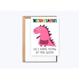 GreenStar Gifts Meemaw Dinosaur Card Meemawsaurus - Dinosaur Birthday Card - Meemaw Birthday Card - Happy Birthday Card - Mother's Day Card - Card For Meemaw