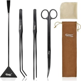 hygger Long Stainless Steel Premium Aquarium Tools, 4 PCS Aquatic Plant Tweezers Scissors Spatula Kits Comes with 1 Cleaning Cloth, for Fish Tank Starters