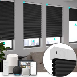 Changshade Motorized Cellular Shades with Remote Control, Smart Blinds Alexa, Google Home, Smarthings for Indoor Windows Doors, Electric Automatic Honeycomb Blind Custom Size, Blackout, Black