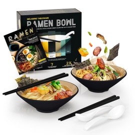 Ramen Bowls Set of Plastic,2 Sets of 33oz Double-sided Color Matching Serving Bowls With Chopsticks and Spoons for Salad Cereal,Essential Dinnerware for New Apartments Suitable as Housewarming Gifts