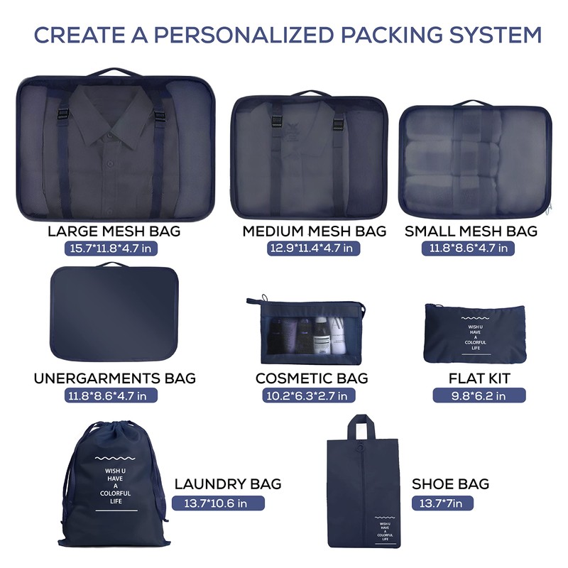 Aysthetics 9 Pcs Packing Cubes for Suitcase with 3 zipper