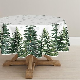 Artoid Mode Snowflakes Pine Trees Christmas Table Cloth, Round 120 cm Winter Merry Xmas Table Cover Protector For Party Home Table Decorations