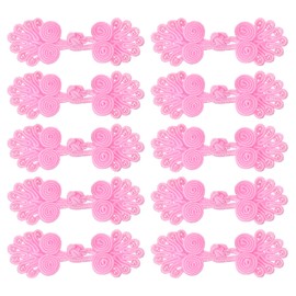 MECCANIXITY 10 Pairs Chinese Knots Frog Buttons Closure Pink Sewing Buttons Fasteners with Beads for DIY Sewing Coats Cloak Sweater Bridal Costume Outfit,0.98x2.36 Inch