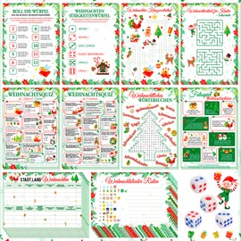 HOWAF Christmas Game, 50 Sheets Christmas Quiz, City Country Christmas, Christmas Puzzles, etc. Party Games, Christmas Family Games for Adults and Children