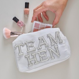 Ginger Ray Team Hen Embellished Faux Pearl Makeup Cosmetic Bag Hen Party Supplies 20cm x 12cm