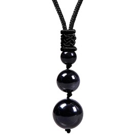 Crystal Necklaces for Women Men, Obsidian Round Necklace for Protection, Crystals and Healing Stones Pendant Jewelry for Spiritual(Black obsidian(3 beads))