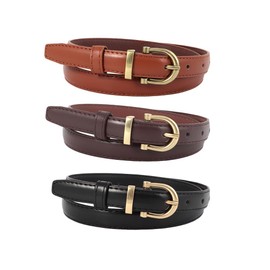 FDEETY Pack of 3 Women's Classic Plain Alloy Twist Lock Adjustable Thin Belt Suitable for Dress Decoration Jeans, multicoloured