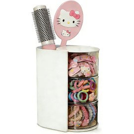 Organizador de accesorios para el cabello, organizador de herramientas para el cabello de 3 capas con soporte para brochas, organizadores giratorios de almacenamiento de maquillaje para niñas