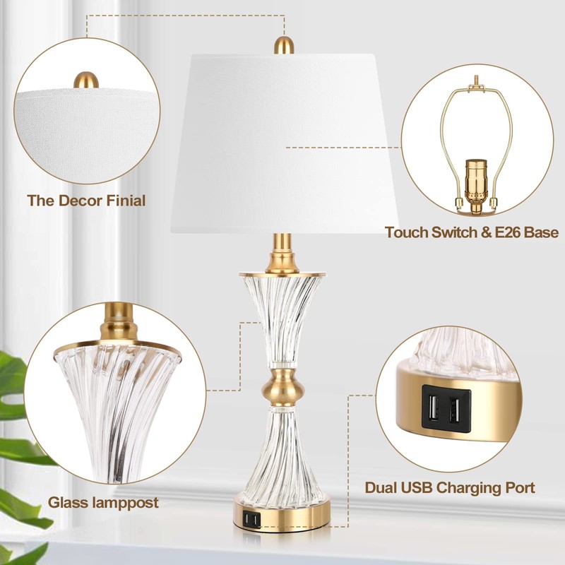 Touch Table Lamps for Bedroom Set of 2 Modern Living