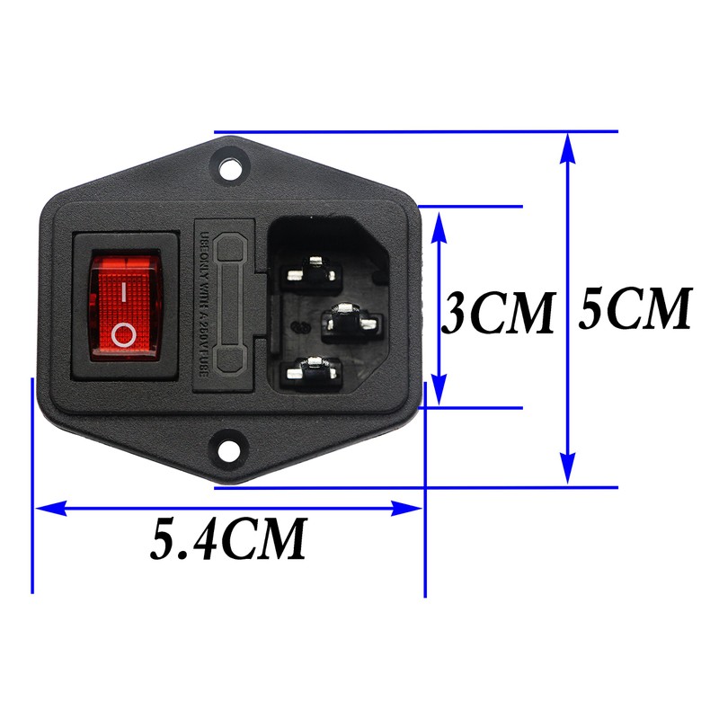 zdyCGTime 10A 250V AC Rocker Switch Power Socket 3 Pin