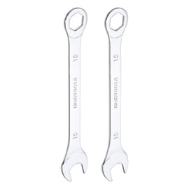 HARFINGTON 2Pcs Thin Combination Wrench Metric 15mm 6-Point Ended Box 15 Degree Offset Open End CR-V Chromes Plated Steel, Silver