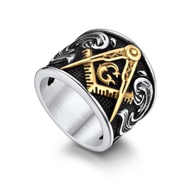 Bandmax Stainless Steel Ring for Men Women Gothic Punk Rock Biker Rings Mens Masonic Ring Freemason Ring Signet Statement Ring Size 12 Freemasonry Jewelry