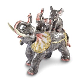 Luxury Giftware by Jere Bejeweled GERDA'S TWINS Elephant Family Trinket Box Matching 18 inch Necklace