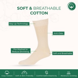 7BIGSTARS KINGDOM Men's Dress Socks Cotton - 6 Pack Large - Solid Casual Crew Lightweight Business Work Sock Size 10-13 Shoe 9-12 L Brown