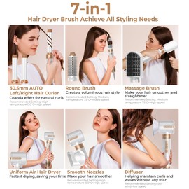 Blow Dryer Brush 7 in ONE，Autowrap Curling Wand, 110,000 RPM High-Speed Negative Ionic Hair Dryer with Diffuser Concentrator, Round Brush Blow Dryer Air Styler, Volumizing Hair Styling Tools