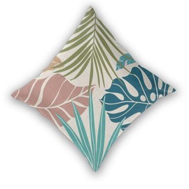 Summer Palm Leaf Pillow Covers 18x18 Set of 2, Pink Teal Blue Tropical Leaf Outdoor Decorative Throw Pillow Covers Green Blue Botanical Farmhouse Cushion Case Linen Square Decor for Home Couch Sofa