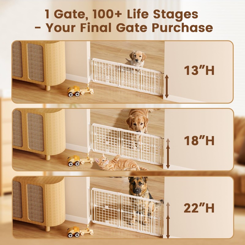 Fldofaves Adjustable Dog Gate - 13-22 Inch Height, 18-43 Inch